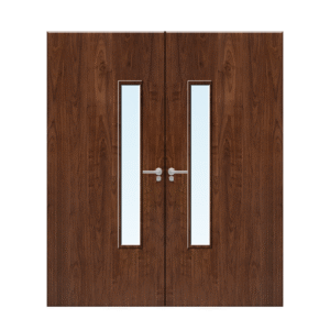 Internal Walnut Veneer 18G Glazed Pair FD30 Fire Door