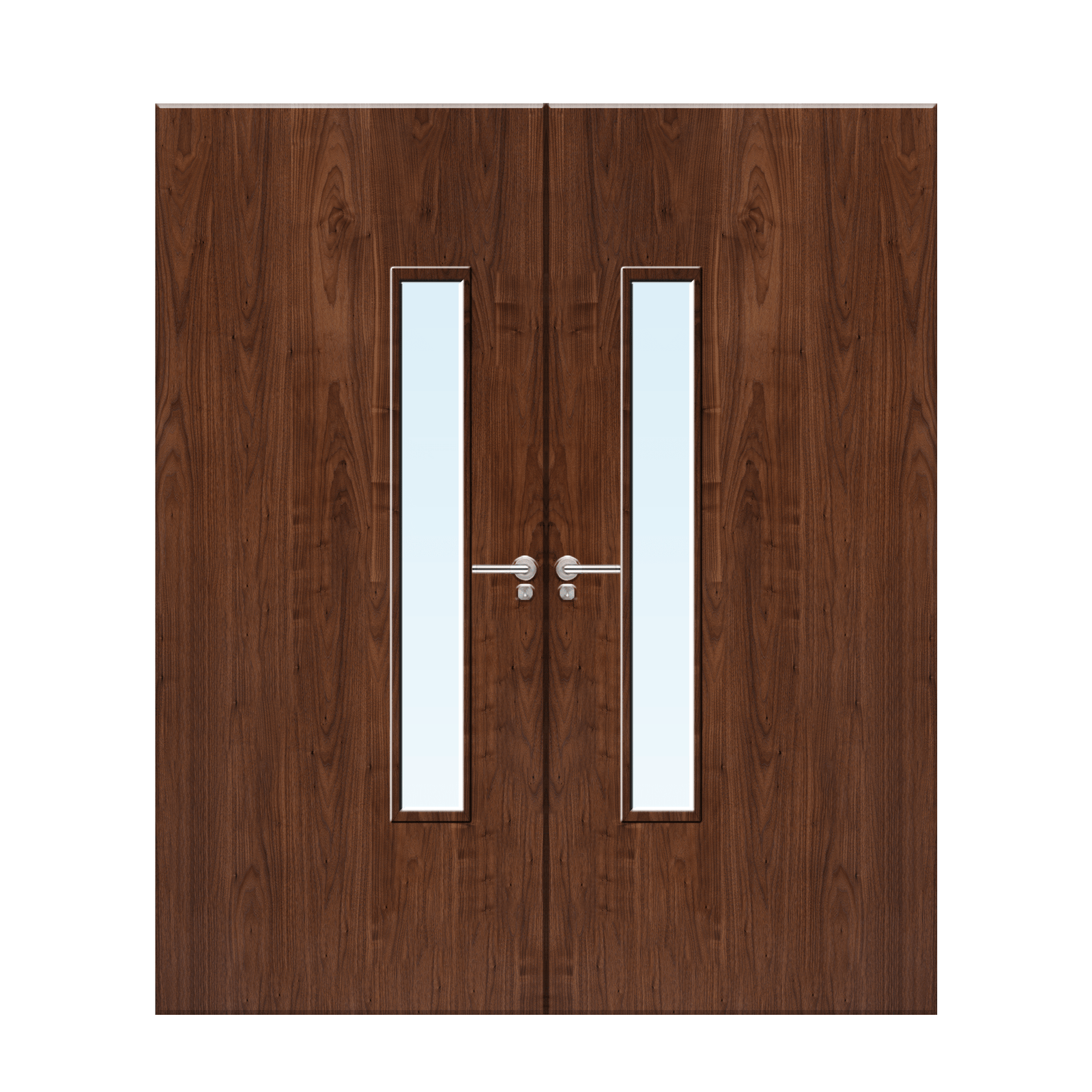 Internal Walnut Veneer 18G Glazed Pair FD30 Fire Door