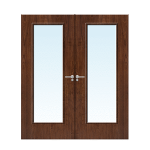 Internal Walnut Veneer 19G Glazed Pair FD30 Fire Door
