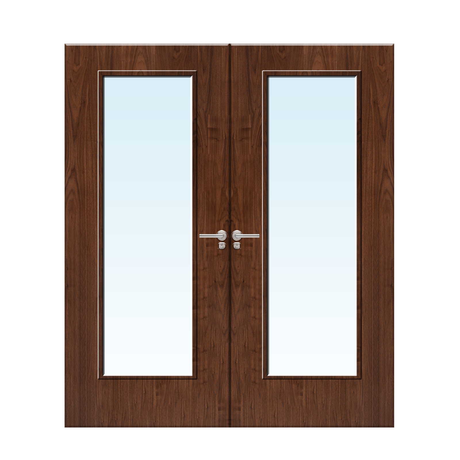 Internal Walnut Veneer 19G Glazed Pair FD30 Fire Door