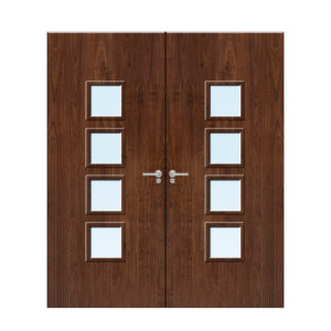 Internal Walnut Veneer 22G Glazed Pair FD30 Fire Door