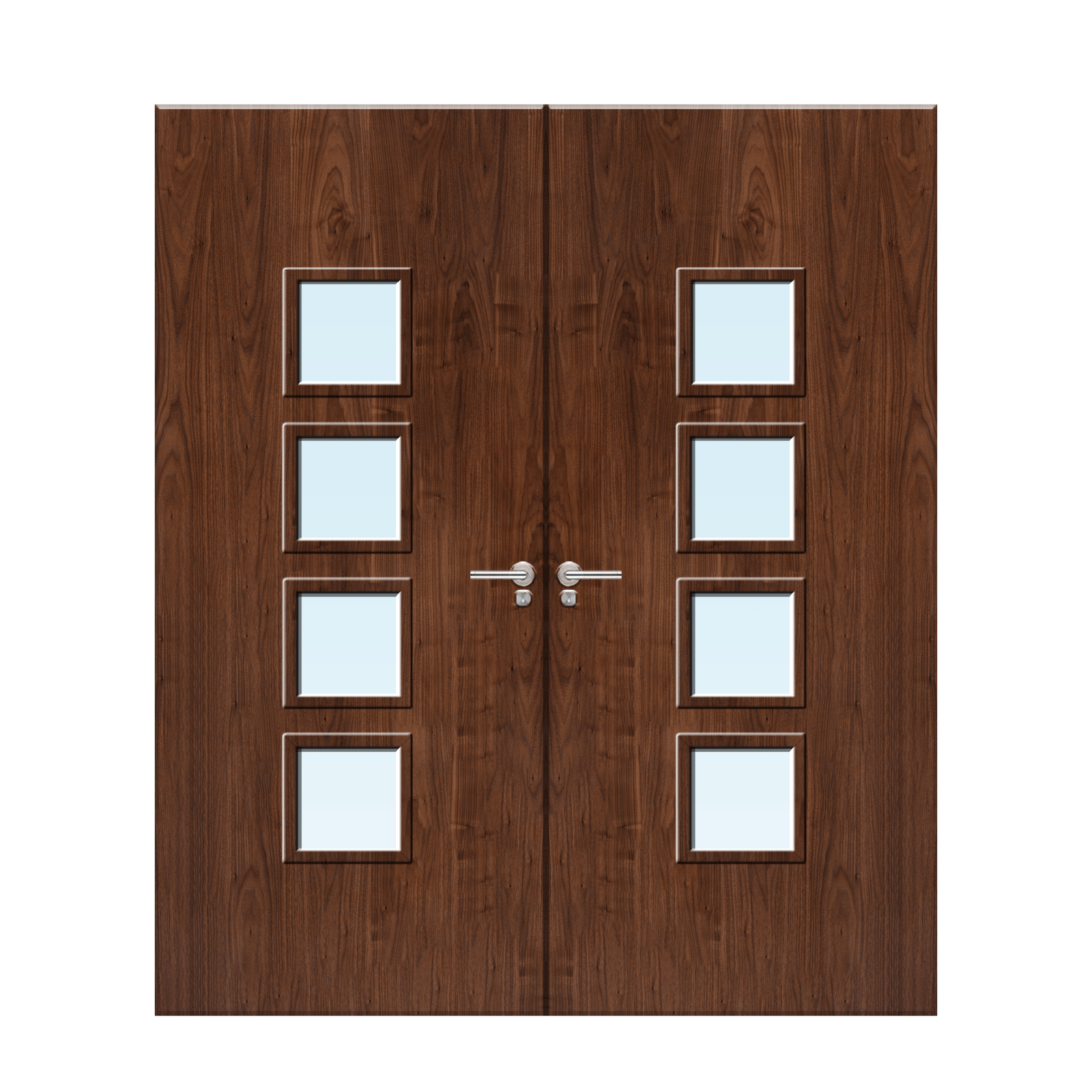 Internal Walnut Veneer 22G Glazed Pair FD30 Fire Door