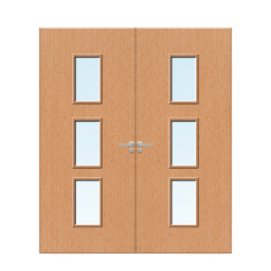 Internal Beech Veneer 23G Glazed Pair FD30 Fire Door