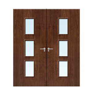 Internal Walnut Veneer 23G Glazed Pair FD30 Fire Door