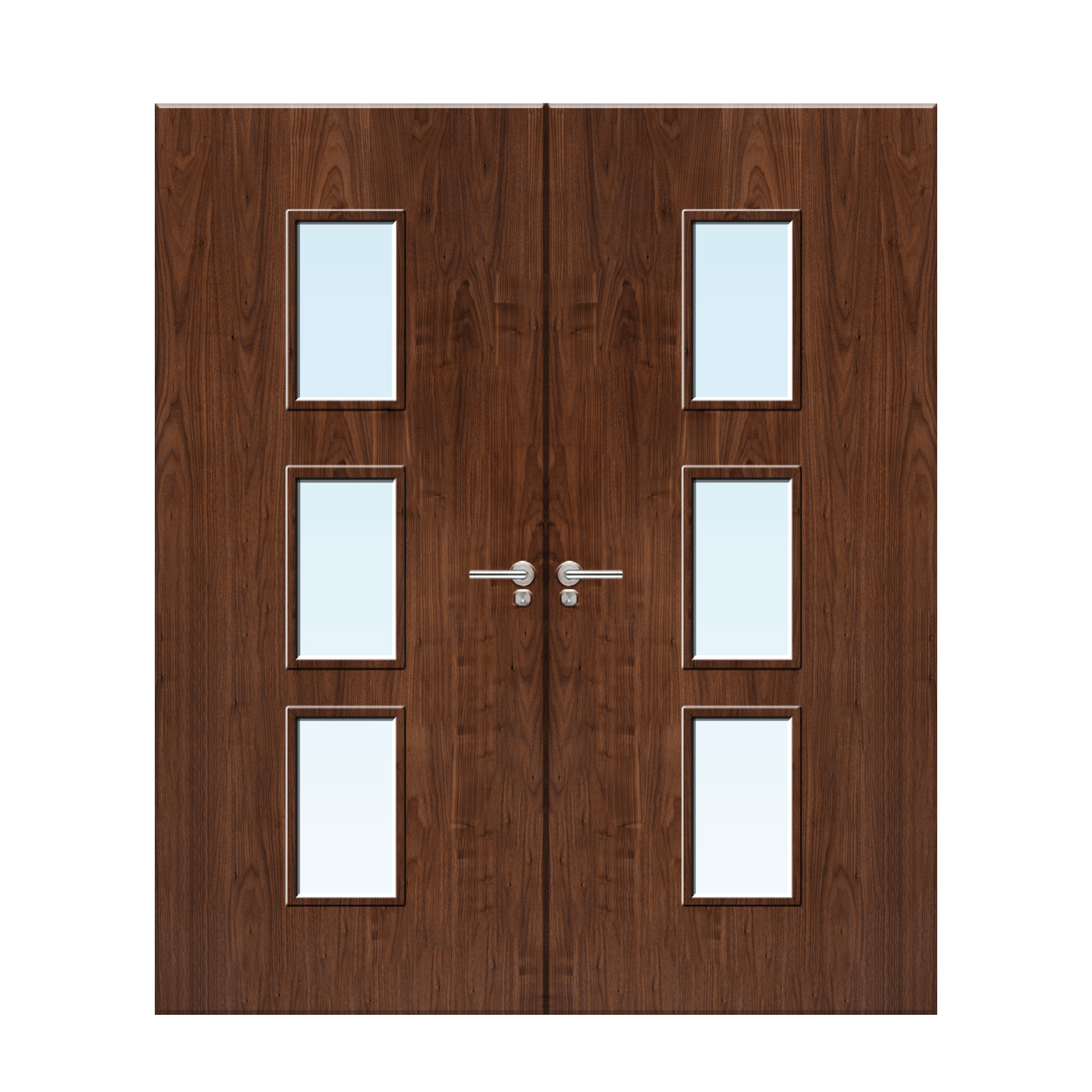 Internal Walnut Veneer 23G Glazed Pair FD30 Fire Door